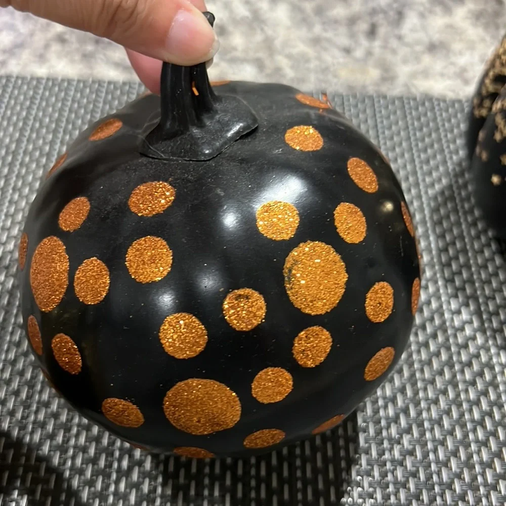 Halloween Pumpkin Lot 3 Sparkly Glitter Pumpkins Decor